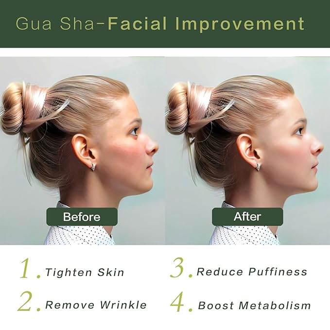 Gua Sha Facial Tools, Jade Guasha Tool for Face & Eye Gua Sha Stone for Puffiness Reducing & Jawline Sculpting Face Stone Gua Sha Tools for Skin Care Woman GuaSha Stone Tool, Dark Green