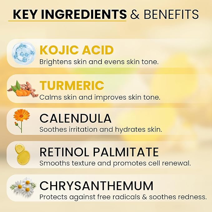 Turmeric Kojic Acid Cleansing Pads For Face Exfoliating And Dark Spots, 80pcs, Brightening, Balance and Moisturize Skin, with Vitamin B, Retinol, Prickly Pear, Olive Oil, Gentle For All Skin Types
