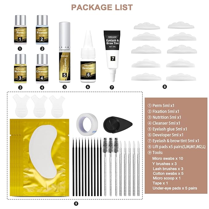 Lash Lift Kit Brow Lamination Kit Brown Color, Professional Eyelash and Eyebrow Perm Kit for Fuller Brows & Long Lasting Curl Lashes, Safe Effective Results Salon or DIY Use (Brown)