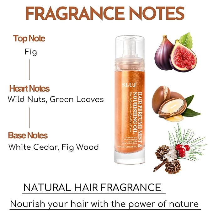 SLUJ Hair Perfume for Women - Hair Mist with Argan Oil & Bronze Shimmer, Lightweight Hair Oil Spray for Dry Hair, Heat Protection Spray for Hair, Long Lasting Hair Scent