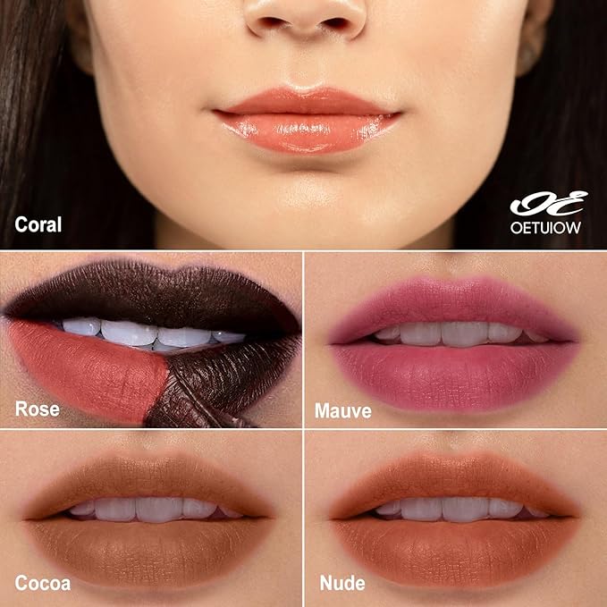 OETUIOW Lip Stain Long Lasting & Waterproof Lip Liner, Non-Stick Cup Highly Pigmented Natural Finish, Lip Gloss for All-Day Color Hold (Coral)