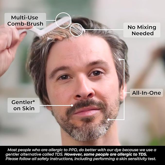 Simpler Hair Color for Men Kit for Full Gray Coverage - Dark Brown Hair Color - Safe, Simple, and Reusable Beard Color for Men