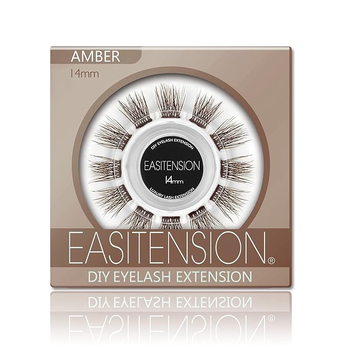 DIY Eyelash Extension, 3D Effect Individual Melt Flare Lash Cluster Natural Lashes Set, Home Eyelash Extension, Lashes Pack (14MM-Amber)