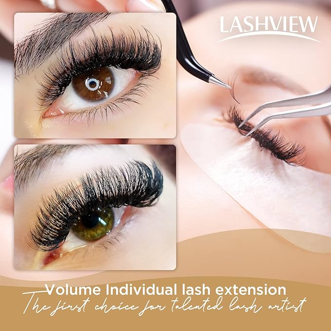 LASHVIEW Faux Eyelash Extensions Volume Fan for Professional Salon UseThickness 0.05mm Soft C Curl Length 8-15mm mixed Semi-Permanent Individual Silk Lashes