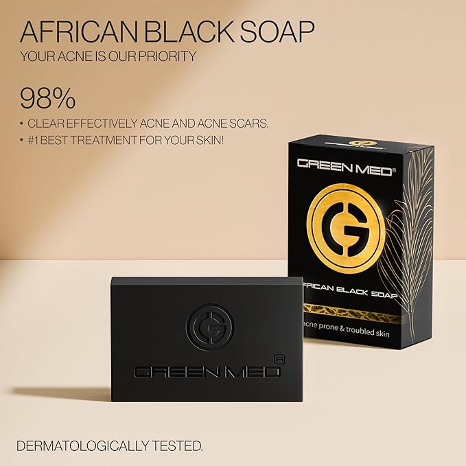 African Black Soap - Eliminate Acne | Pimples and Acne Scars | Regenerates the skin | Deep clean pores and Regenerate damaged pores | Face and Body Bar | 2.82oz Soap