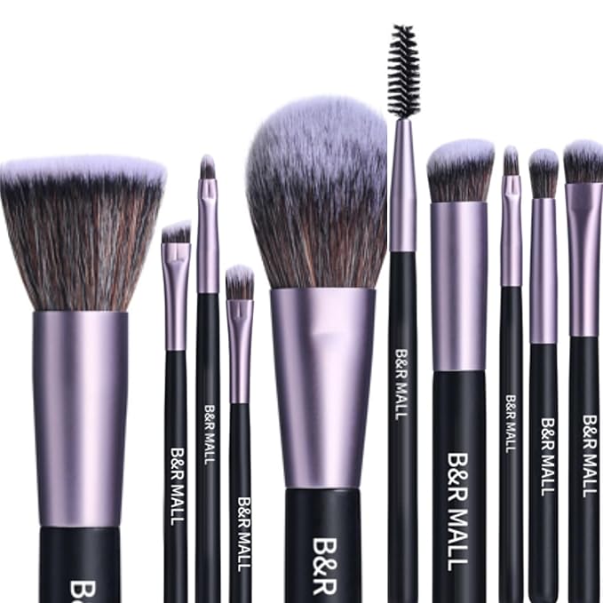 B&R MALL Makeup Brush Set with LED Mirror – Supper soft Brushes for Flawless Foundation, Concealer, Eyeshadow & More | Lightweight, Versatile, Perfect for On-the-Go Touch-Ups (Purple Black)