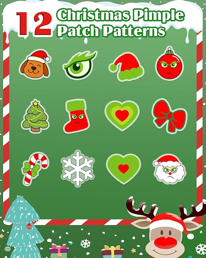 Christmas Cute Hydrocolloid Pimple Patches - Fun Acne Patches for Zits and Blemishes, Pimple Stickers for Face and Skin, Tea Tree Oil & Salicylic Acid, 144 Count