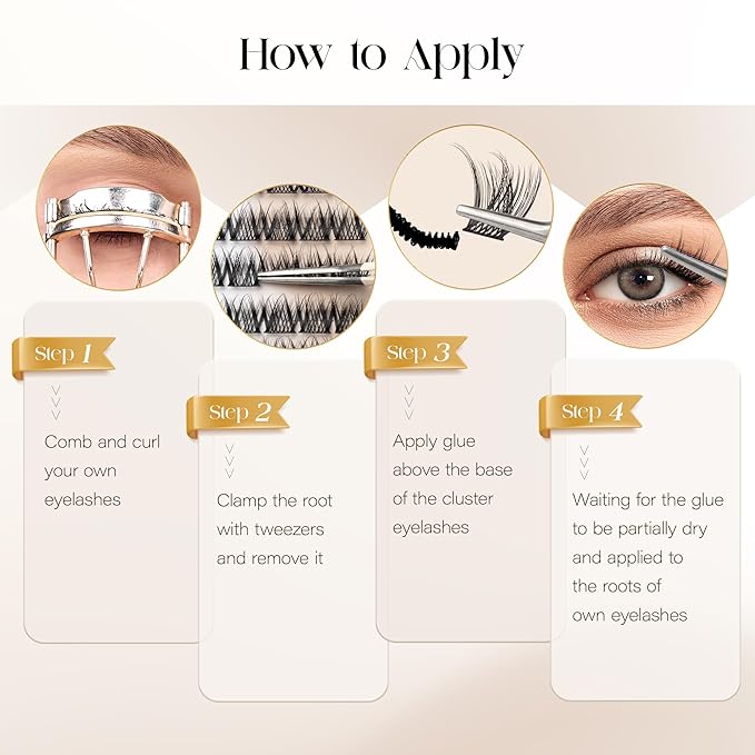 BEFER Lash Clusters, 72 Pcs D Curl Eyelash Super Fluffy Lightweight Individual Lashes 8-16MM Cluster Eyelash Extensions DIY At Home(Mermaid,FD34)