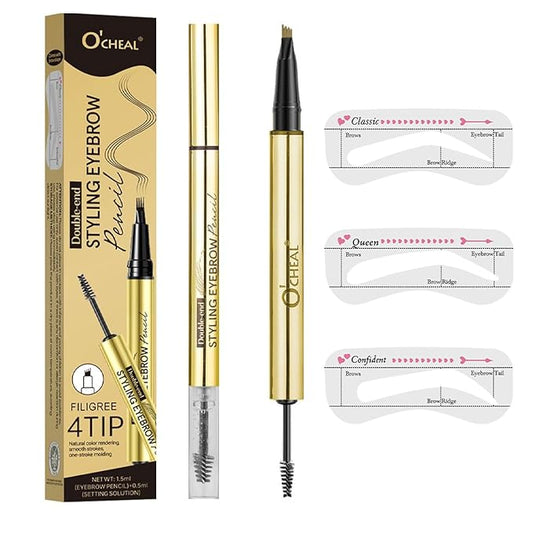 O'CHEAL Double-end Styling Eyebrow Pen and Eyebrow Gel with 3 eyebrow cards, 2-in-1 Eyebrow Pencils for Women with 4-Fork-Tip & Clear Brow Gel, Eyebrow Makeup 01#LIGHT BROWN