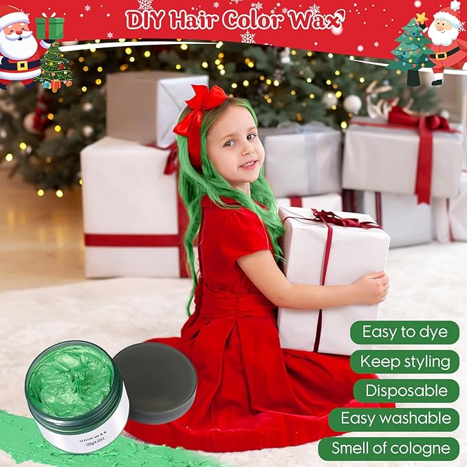 New Hair Color Chalk for Kids, Temporary Hair Color Dye Great Toy for Kids Age 5 6 7 8 9 10 11 12 13 Years Old, Colored Hair Wax Stocking Suffer for Girls Gift Birthday Halloween Christmas (Green)