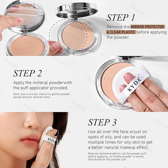 KYDA Mineral Powder, SPF 35, 4-in-1 Mineral Pressed Powder Foundation with Concealer and Setting, Matte Weightless Pressed Foundation, Light to Medium Coverage, FAIR IVORY