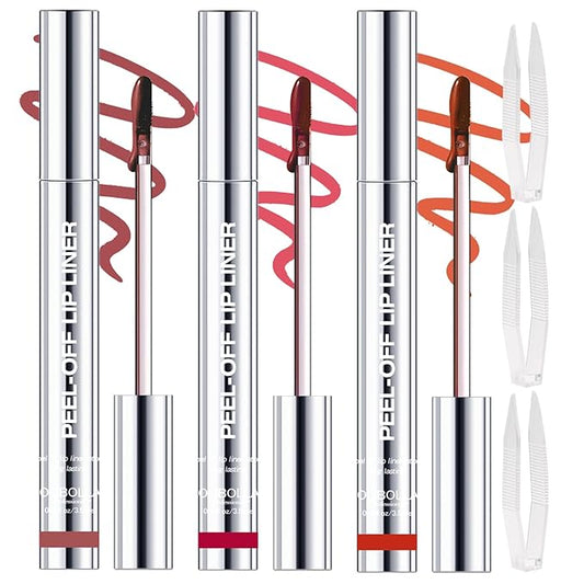 3 Colors Peel Off Lip Liner Stain with Tweezer, Long Lasting Waterproof Lip Tint Stains Makeup Set with Matte Finish for Women, Natural Look, Easy to Use, for All Skin Types (#3,6,7)