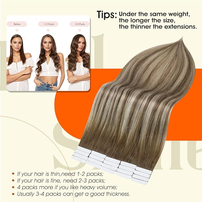 Full Shine Blonde Tape in Hair Extensions 18Inch Real Hair Extensions Human Hair Double Sided Tape in Extensions 20 Pcs 6 Chestnut Brown Ombre to 60 Platinum Blonde Highlighted 6 Adhesive Tapes 50Gram