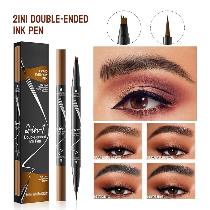 2-in-1 Microblading Eyebrow Pencil Wet and Wild Eyebrow Pencil Waterproof Microblade Eyebrow Pen Brow Kit with Micro-Fork-Tip and Eyebrow Brush (2#)