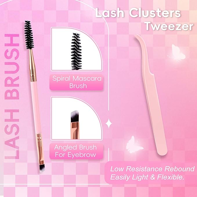 FADLASH DIY Lash Extension Kit Individual Lashes Cluster D Curl Eyelash Extension Kit D Curl Lash Clusters Lash Applicator Tool for Self Application at Home(KIT 50D-D-12-18mm)