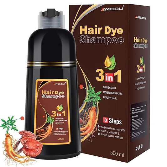 MEIDU Chestnut Brown Hair Dye Shampoo 3 in 1 for Gray Hair, Hair Dye for Women Men, Hair Color for Women Herbal Ingredients Natural (500ml,16.9oz)