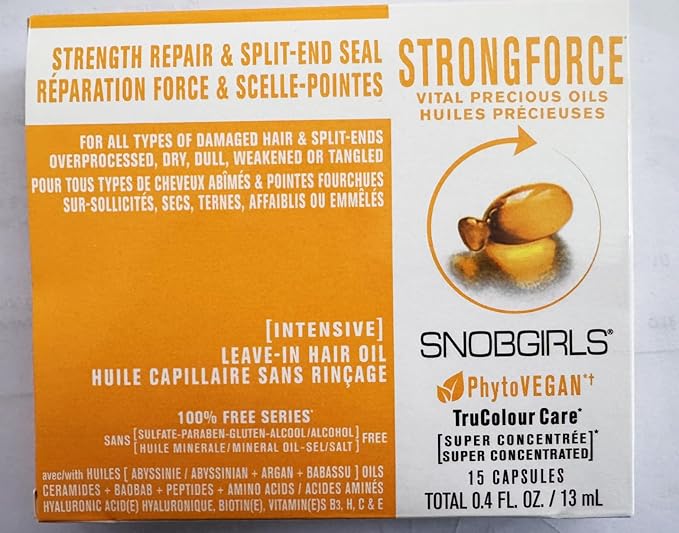 Strength Repair Hair Oil Capsules – Leave-In Serum for Weak | Broken Hair Repair Serum w/ Argan, Peptides & Ceramides | Mineral Oil, Sulfate and Paraben Free, Vegan | Split-End Sealer & Shine | 15Ct