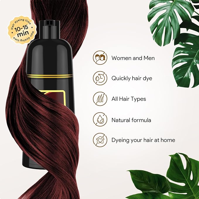MEIDU Dark Burgundy Hair Dye Shampoo 3 in 1 for Gray Hair, Hair Dye for Women Men, Hair Color for Women Herbal Ingredients Natural (500ml,16.9oz) (Deep wine red)