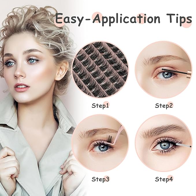 Lash Clusters 144 PCS 10-12mm Mix Volume Lashes Eyelash Clusters D Curl Cluster Eyelash Extensions Natural Wispy Cluster Lashes Reusable Individual Thick Lash Extension (QD-10-12mm - Mix)