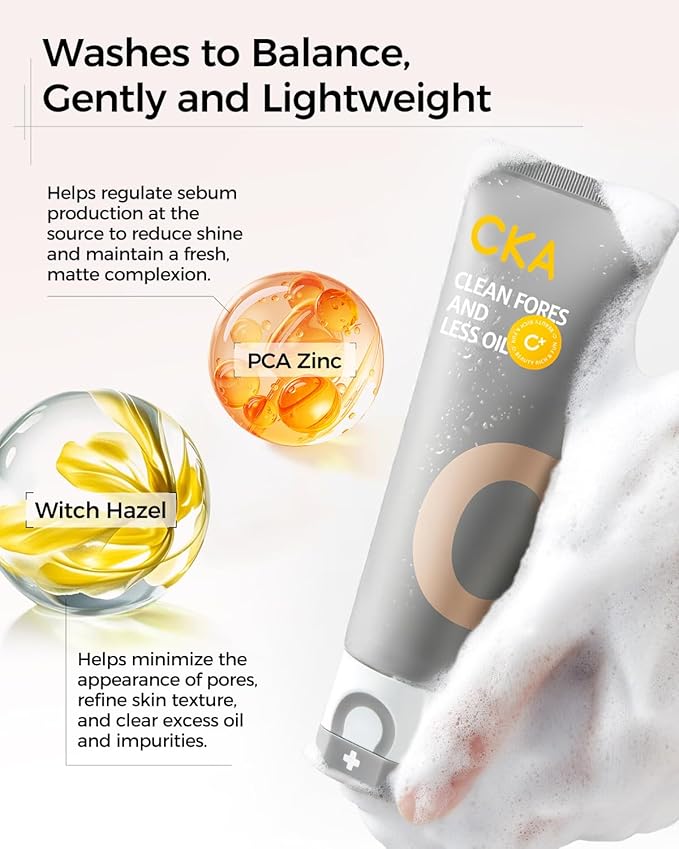 CKA Facial Deep Cleanser 2 Pack, Blackhead Makeup Remover 2 in 1 Dual-Chamber Foam Cleanser, Gentle Oil Control Minimizes Pores with Amazonian White Clay & Amino Acid, Daily Face Wash for Oily Skin