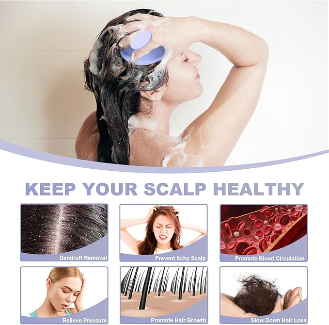 Silicone Scalp Massager, Scalp Scrubber for Hair Growth with Soft Bristles, Scalp Exfoliator Brush Dandruff Removal Shampoo Brush for Wet Dry Scalp Care (Light Purple)