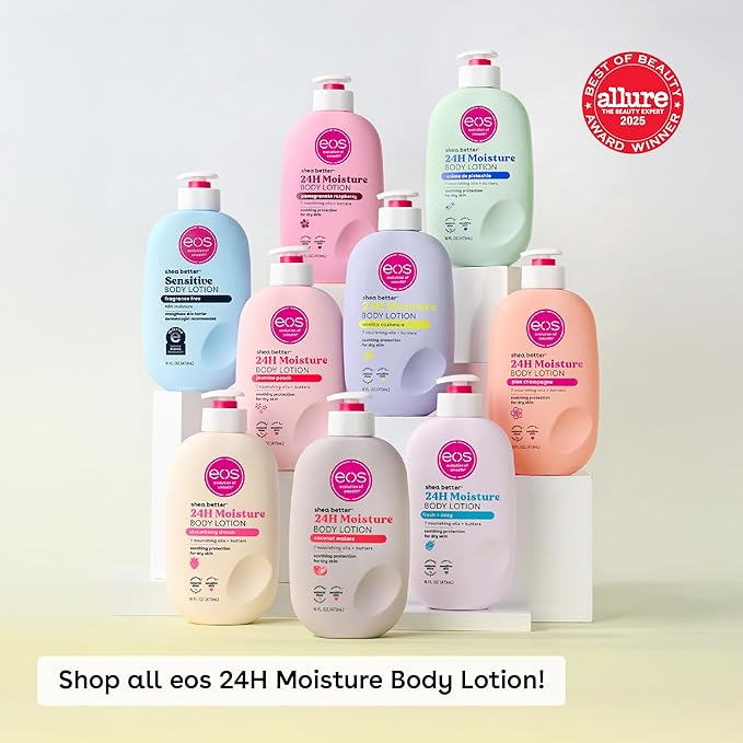 eos Shea Better Body Lotion Strawberry Dream, 24-Hour Moisture Skin Care, Lightweight & Non-Greasy, Natural Shea, Vegan, Strawberry Body Lotion, 16 fl oz