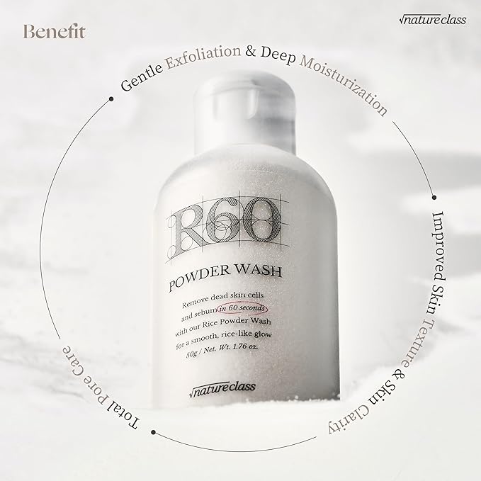 R60 Rice Enzyme Face Wash Powder – Exfoliating Facial Cleanser with Rice Bran Extract, Gentle Powder Wash for Sensitive Skin, Deep Pore Care, Korean Skin Care, Fragrance Free, 1.76oz