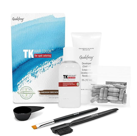 Godefroy Hair Color TK 20 Application and 4 oz Coloring Stain Remover Combo, Complete Coverage of Gray Hair Roots, Salon Quality Results - Medium Brown
