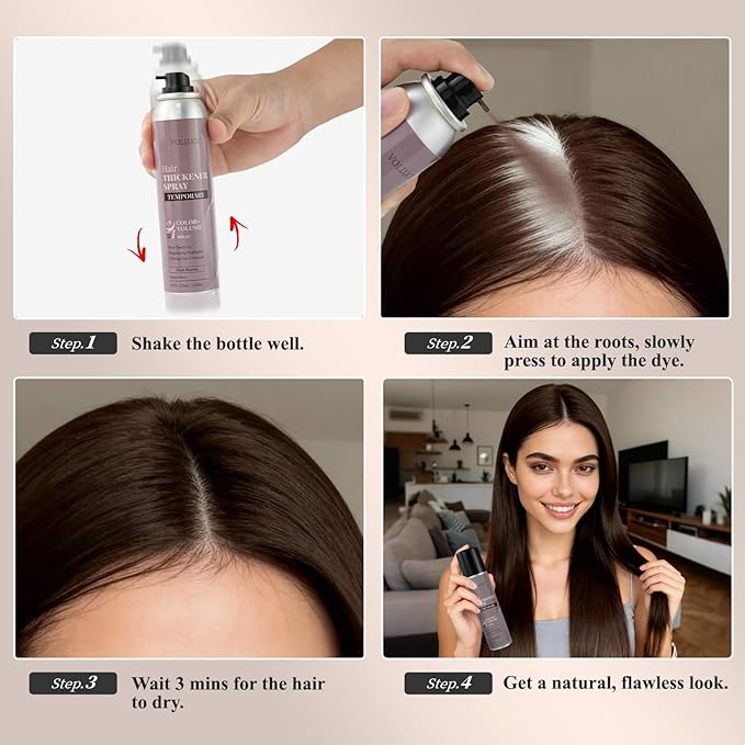 VOLLUCK Root Touch Up Hair Color Spray, Temporary Gray Hair Root Cover Up, Grey Coverage Spray For Women & Men, Ammonia-Free Quick Drying Water-Resistant Formula Black