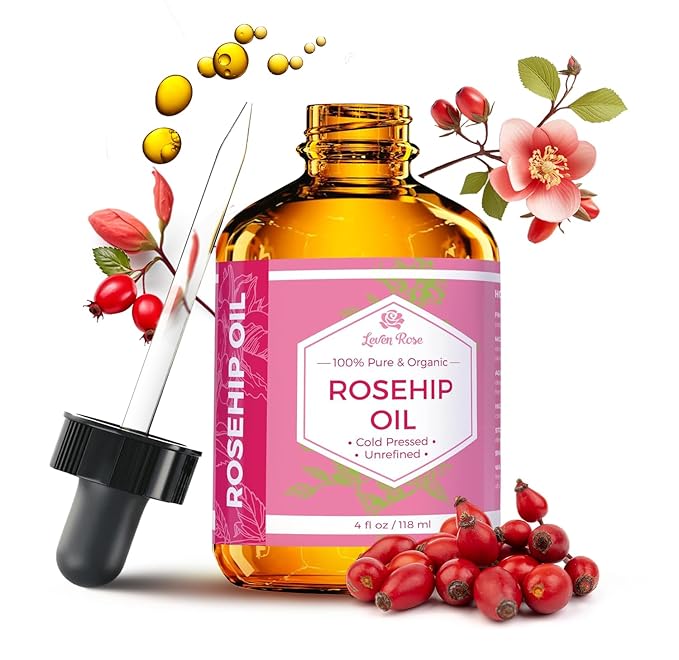 Leven Rose Rosehip Seed Oil for Face 4 oz - Pure Rosehip Oil for Face - Unrefined Cold Pressed Rosehip Oil for Body - Nighttime Face Moisturizer for Hair, Skin & Nails