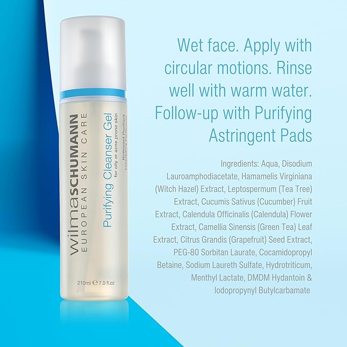 WILMA SCHUMANN Purifying Face Cleanser Gel, Daily Face Wash, Facial Cleanser for Acne, 7 oz