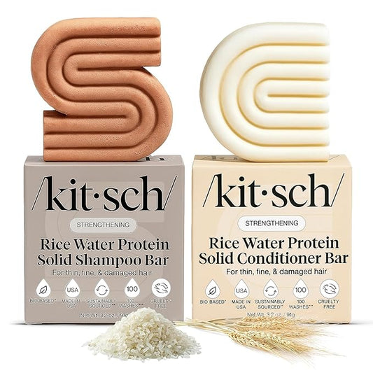 Kitsch Rice Water Shampoo & Conditioner Set – Solid Shampoo & Conditioner Bar with Protein for Hair Growth, Strengthening Hair & Damage Repair – Paraben, Sulfate & Silicone Free – 2 Pack