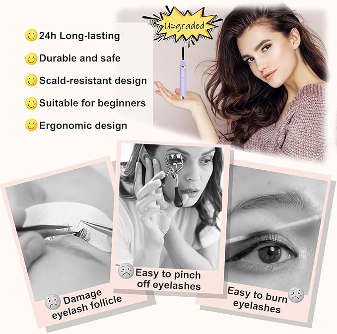 Heated Eyelash Curlers, Electric Eyelash Curlers, Rechargeable Lash Curler with Eyelash Comb for Makeup Natural Curling Eye Lashes and 24 Hours Long Lasting - Purple 2024 Updated Model B