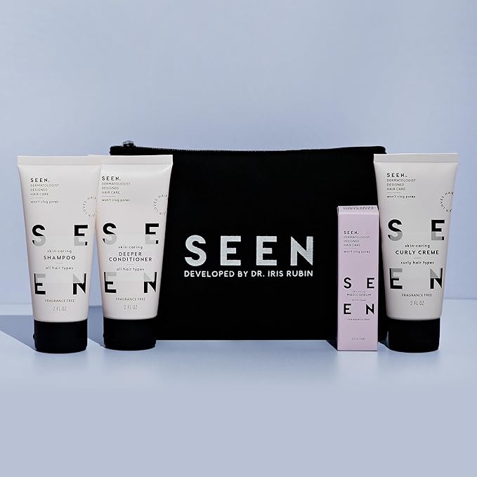 SEEN Curly On The Go Kit, Fragrance Free - Non-Comedogenic & Safe for Sensitive Skin - Curl-Defining Styling Hair Bundle - Anti Frizz - Heat Protectant