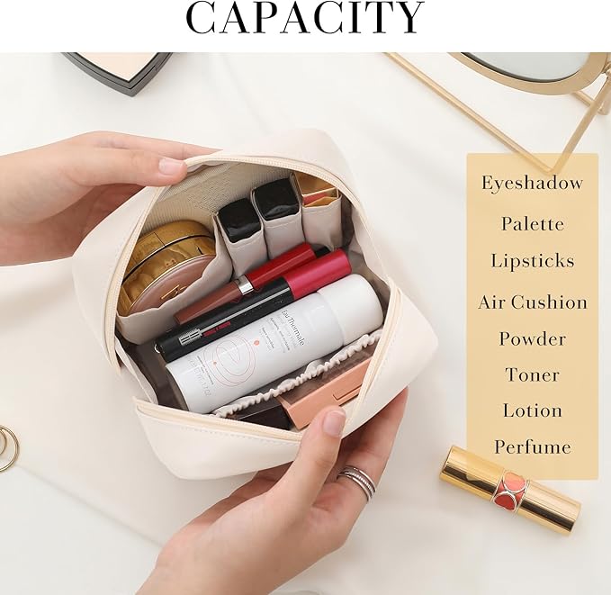 Small Cosmetic Bag Zipper Pouch Travel Makeup Bag for Women Portable Lipstick pouch Purse Waterproof Makeup Organizer Great Gifts White