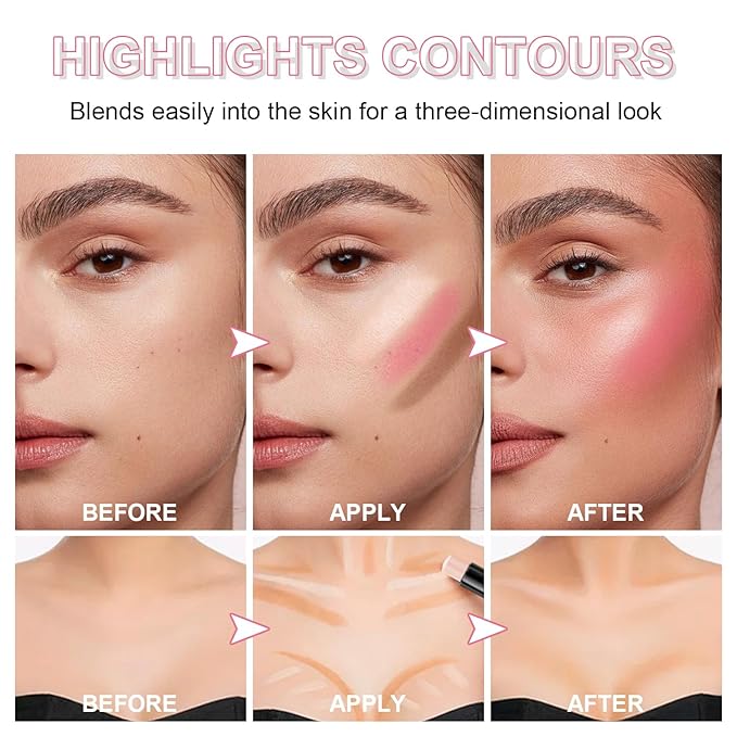 6 Colors Cream Contour Stick Makeup Kit, Shades with Highlighter Stick, Blush Stick and Bronzer Stick for Sculpt the Cheeks, Double-End Bronzer Stick, Waterproof,Dewy & Matte Finish (SET A)