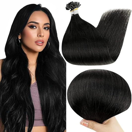 Full Shine U Tip Hair Extensions Human Hair 24 Inch 50 Grams Color 1 Jet Black Long Straight Remy Hair K Tip Hair Extensions Real Human Hair for Women add Length