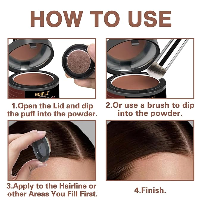 Root Cover Up Powder for Women - 3Pcs Dark Brown Hairline Powder for Bald Spots, Eyebrows, Beard Line, Light-Blonde Hair Fibers for Thinning Hair Shadow Powder
