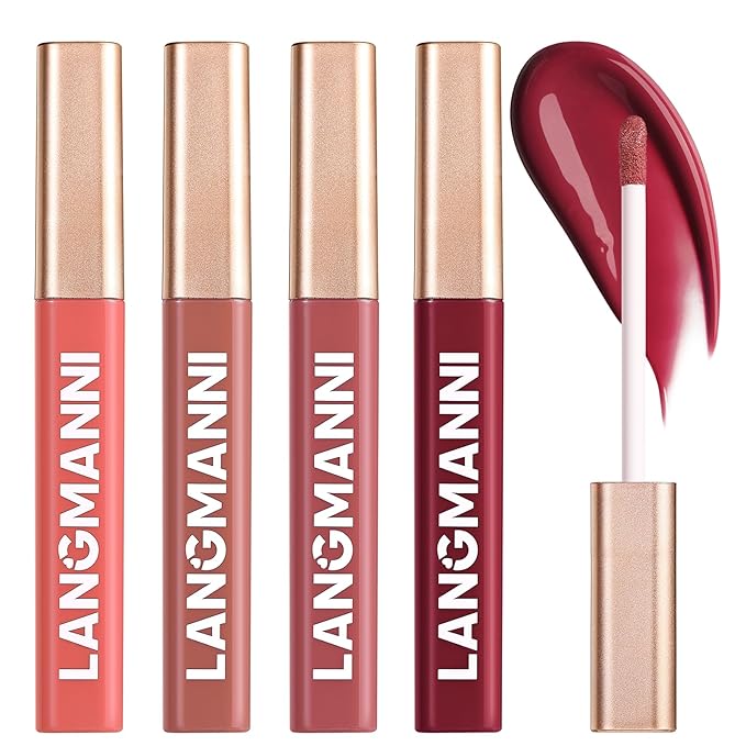 Jolilab 4 Colors Cream Texture Lip Gloss Set - Highly Pigmented,Hydrating, Moisturizing Makeup for Women（#1+6+7+12）