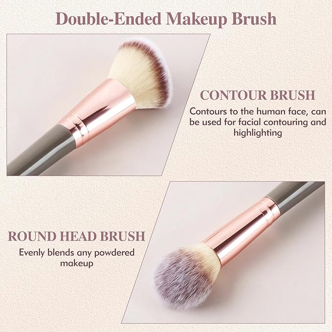 3PCS Angled Blush Brush, Double Ended Makeup Brush for Blush, Slant Brush for Contour and Highlighter, Perfect for Makeup with Powder