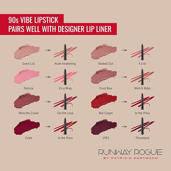 Runway Rogue 90s Vibe Lipstick Trio, Moisturizing Matte Lipstick Set, (‘Guest List’, ‘Booked Out’, ‘Front Row’)