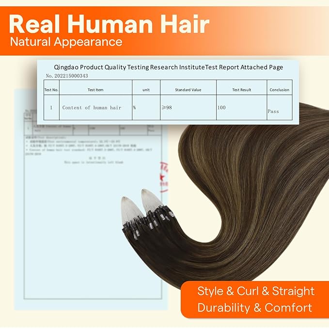 Full Shine Micro Loop Human Hair Extensions Dark Brown and Ash Brown Micro Link Hair Extensions Real Human Hair 20 Inch Straight Remy Hair 50 Grams Cold Fusion Extensions