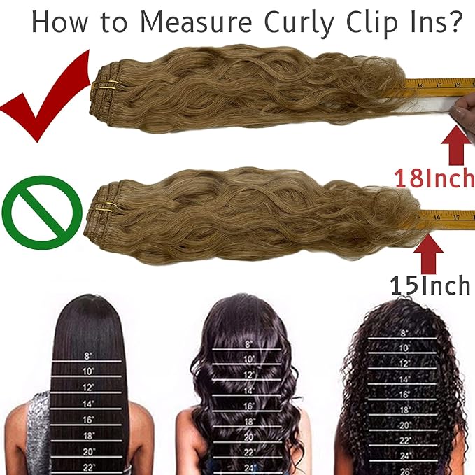 Caliee 20Inch Full Head Curly Clip in Hair Extension Strawberry Blonde Natural Wave Remy Human Hair for Black Women Wavy Curly Hair Extensions Clip Ins Double Weft #27 7Pcs 17Clips 120G/Pack