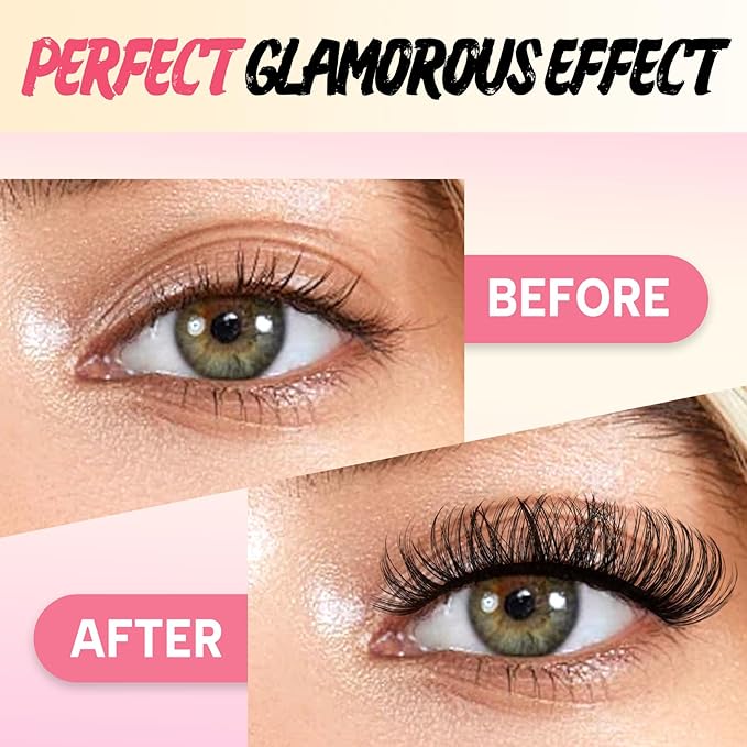 Ahrikiss Lashes Russian Strip Lashes That Look Like Extensions D Curl Wispy False Eyelashes 10 Pairs 3D Volume Fake Lashes Fluffy Faux Mink Lashes Natural Look (D16)