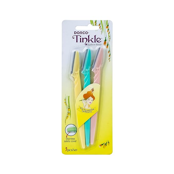 Tinkle Dermaplaning Tool 3ct, Dermaplane Razor for Women, Safe and Easy Peach Fuzz Remover, Eyebrow Trimmer with Protective Cover, Stocking Stuffers