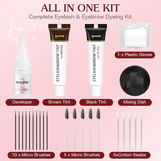 Eyelash & Eyebrow Color Kit,2 in 1 Professional Lash & Brow Color Kit Lash Color Kit with Brush Long Last Effect Up to 6 weeks,Natural,Safe & Easy Natural Brows Color DIY at Home (Black and Brown)