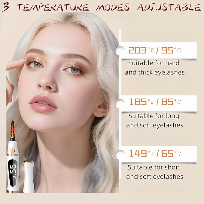BUV 2025 Upgraded Heated Eyelash Curler - Fast 5s Heat-Up, USB Rechargeable, LED Display, Anti-Burn, 24H Long-Lasting Curl, White