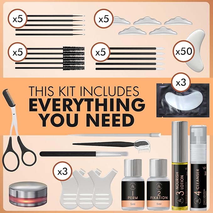 Lash Lift Kit & Eyebrow Lamination Kit, 2-in-1 Solution, At-Home Brow Lamination, Beginner/Professional, Eyelash Lift, 15 Applications, Lasts 6-8 Weeks, DIY Brow & Lash Perm - ABLK1