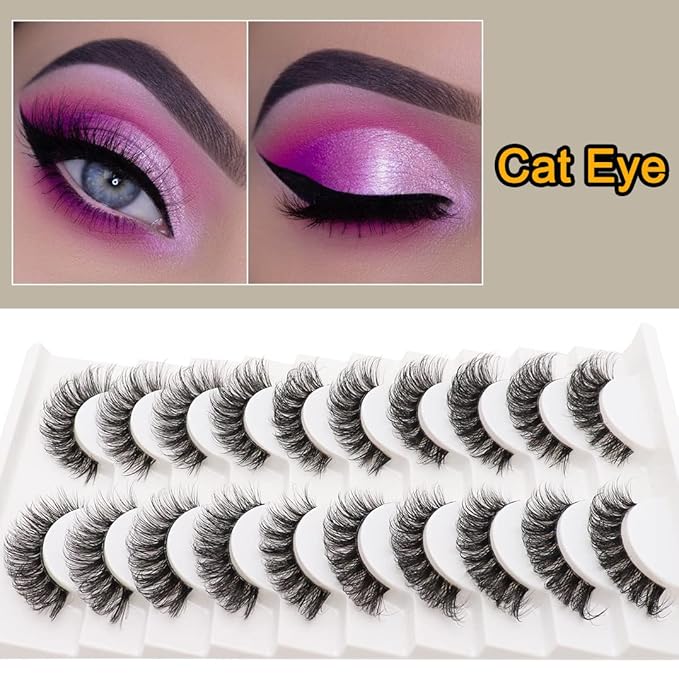 Veleasha Russian Strip Lashes with Clear Band Looks Like Eyelash Extensions D Curl Lash Strips 10 Pairs Pack (DT05)