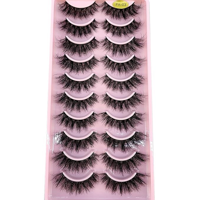 HBZGTLAD New 10 Pairs 3D Mink Lashes False Eyelashes Handmade Wispy Fluffy Long Lashes Natural Eye Makeup Tools Eye Lashes(FA-03)